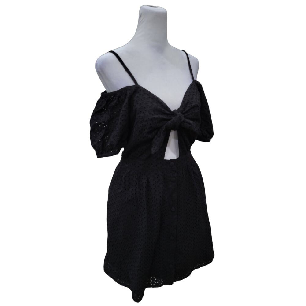 ZARA‎ Mini Dress Size Small Black Women's Cut out Eyelet Lace - Picture 10 of 14